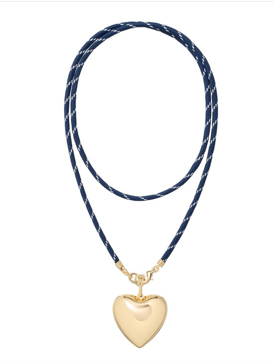 Roxanne Assoulin Jewelry - Roxanne Assoulin The Long Happy Cord Charm
Necklace Navy Cord Gold Heart